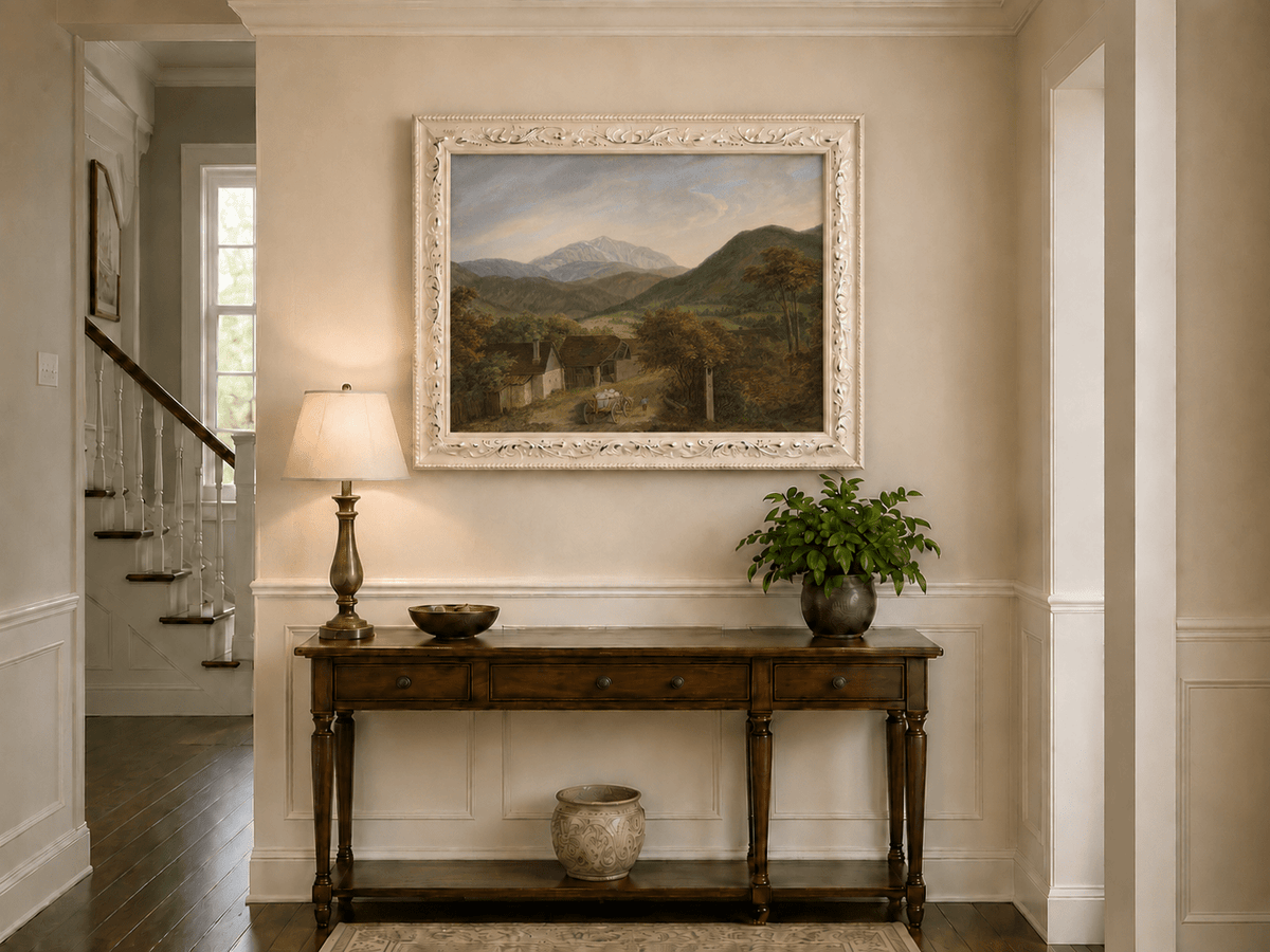 Landscape Oil Painting - Rustic Mountain Village Road