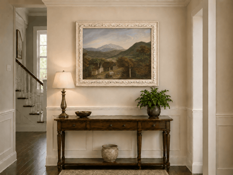 Landscape Oil Painting - Rustic Mountain Village Road