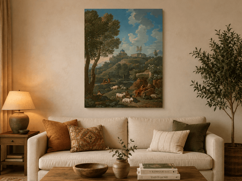Landscape Oil Painting - Rustic Shepherd Village Hillside Scene