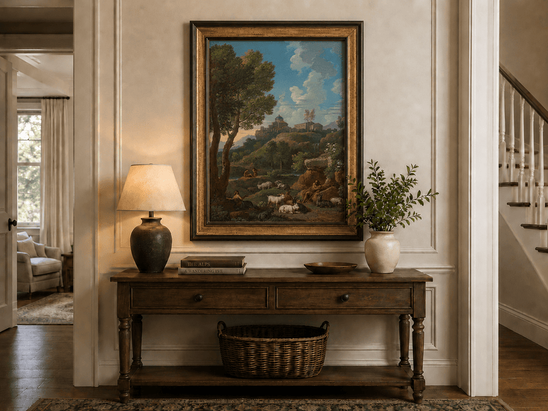 Landscape Oil Painting - Rustic Shepherd Village Hillside Scene