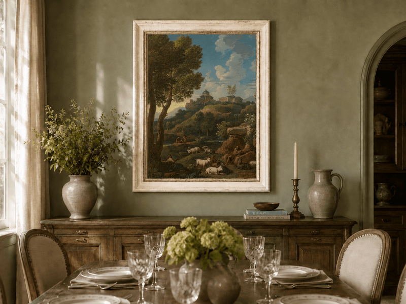 Landscape Oil Painting - Rustic Shepherd Village Hillside Scene