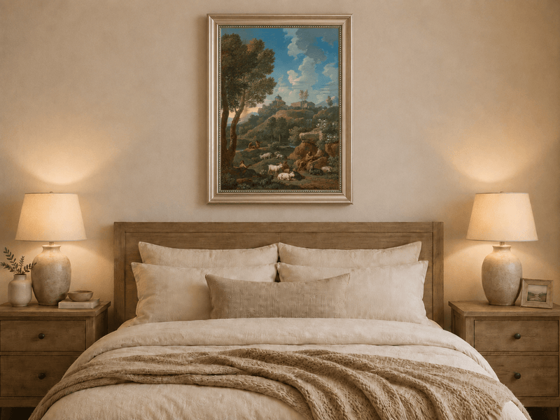 Landscape Oil Painting - Rustic Shepherd Village Hillside Scene