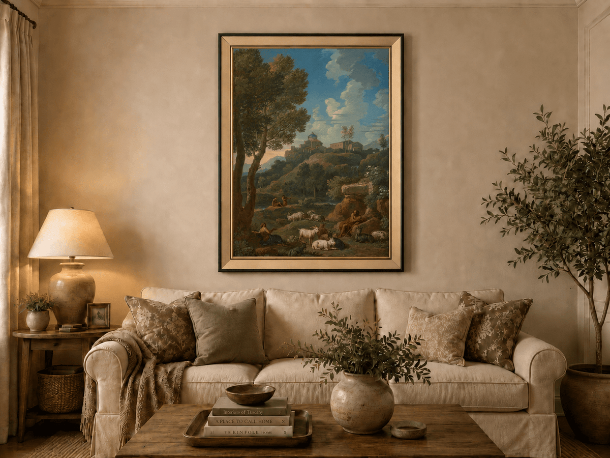 Landscape Oil Painting - Rustic Shepherd Village Hillside Scene