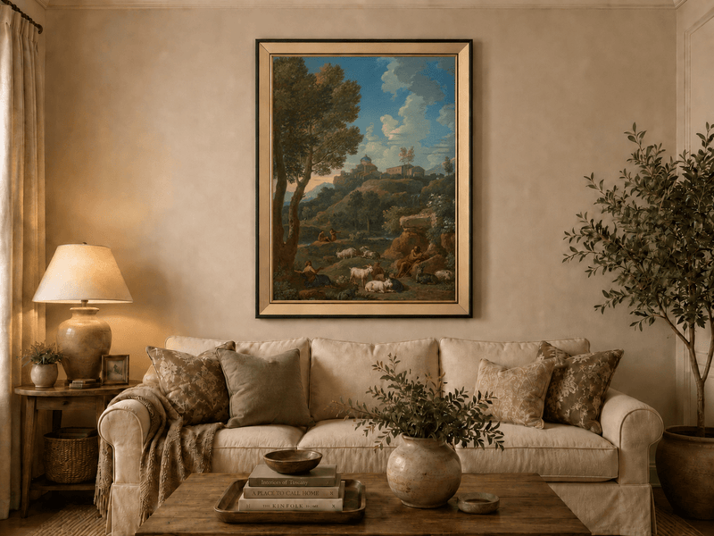 Landscape Oil Painting - Rustic Shepherd Village Hillside Scene
