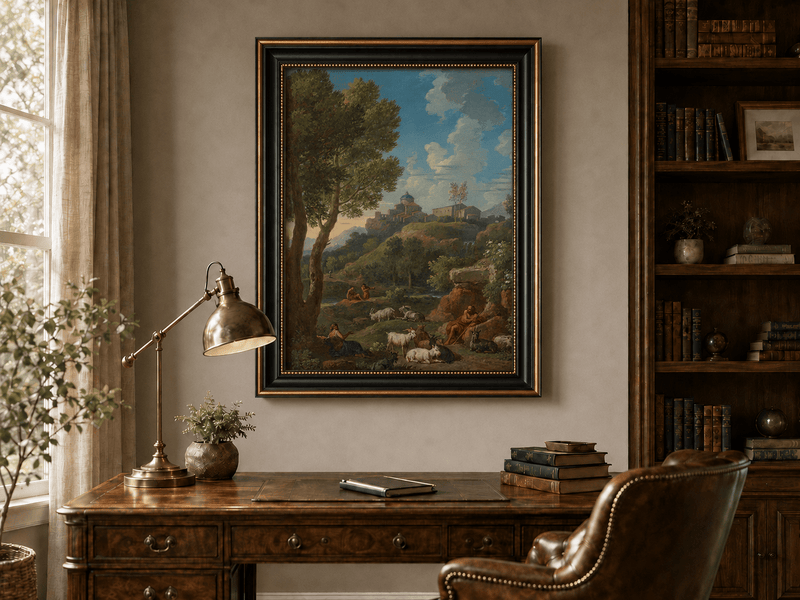 Landscape Oil Painting - Rustic Shepherd Village Hillside Scene
