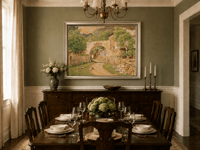 Landscape Oil Painting - Rustic Village Archway and Cottage Lane