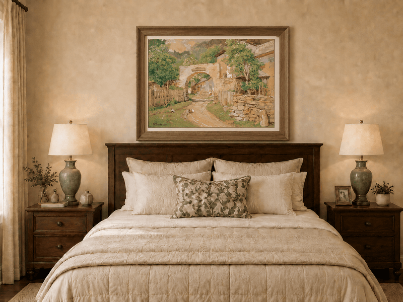 Landscape Oil Painting - Rustic Village Archway and Cottage Lane