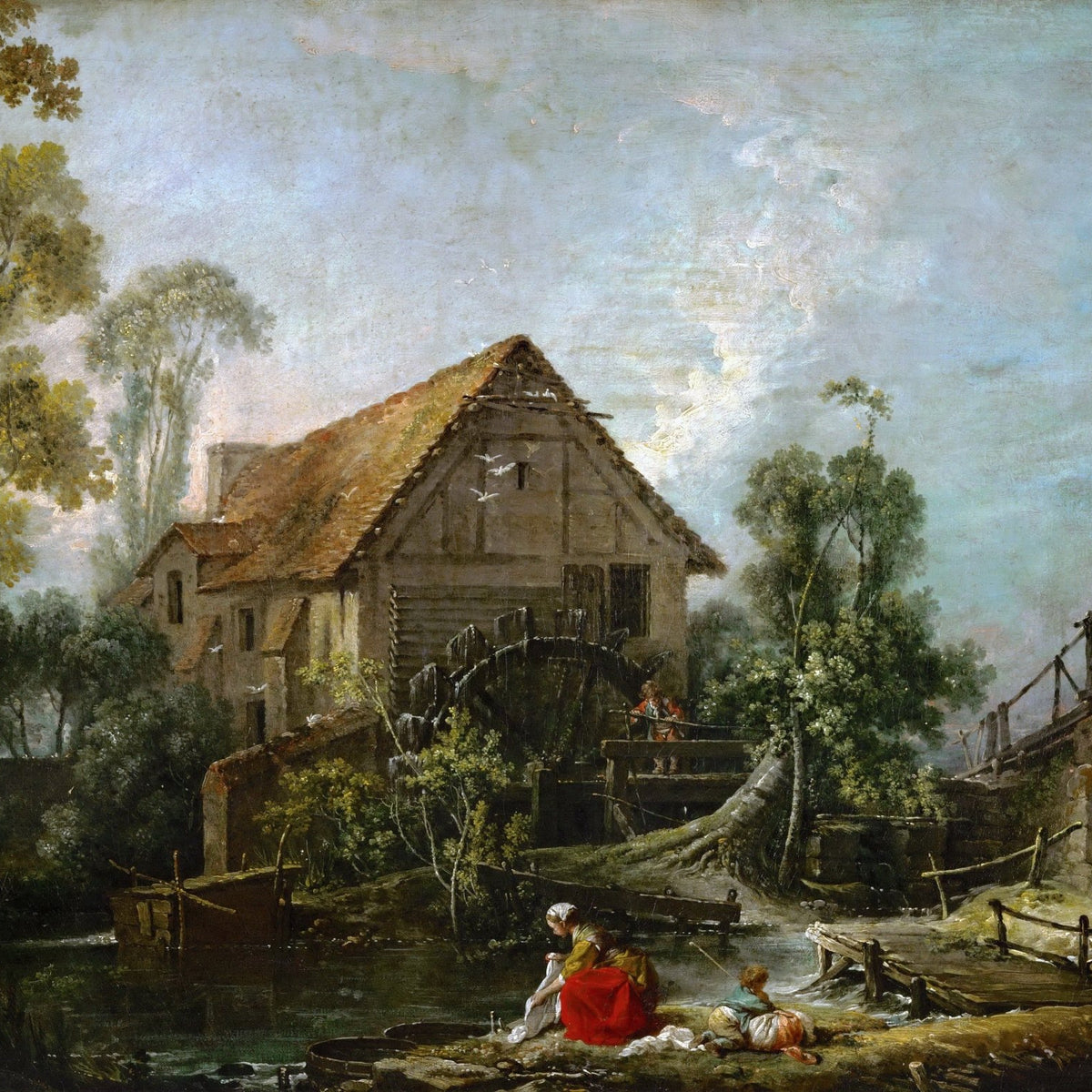 Landscape Oil Painting - Rustic water mill cottage & river - Oil Painting Haven