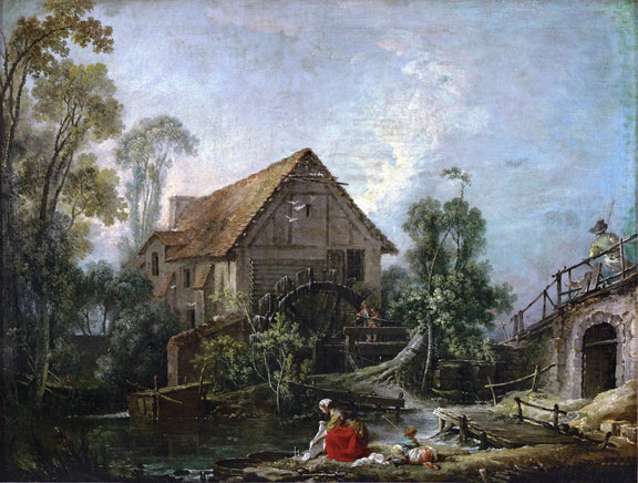 Landscape oil painting of rustic water mill cottage by a flowing river with textured brushwork and detailed hand painted oil . - Architecture, Canvas, Cottage, Country, Figure, Hand Painted, Landscape, Made To Order, Oil Painting, River