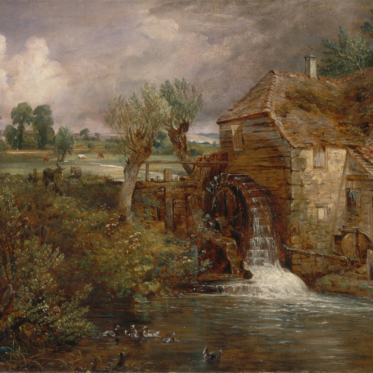 Landscape Oil Painting - Rustic Watermill and Countryside Pond - Oil Painting Haven