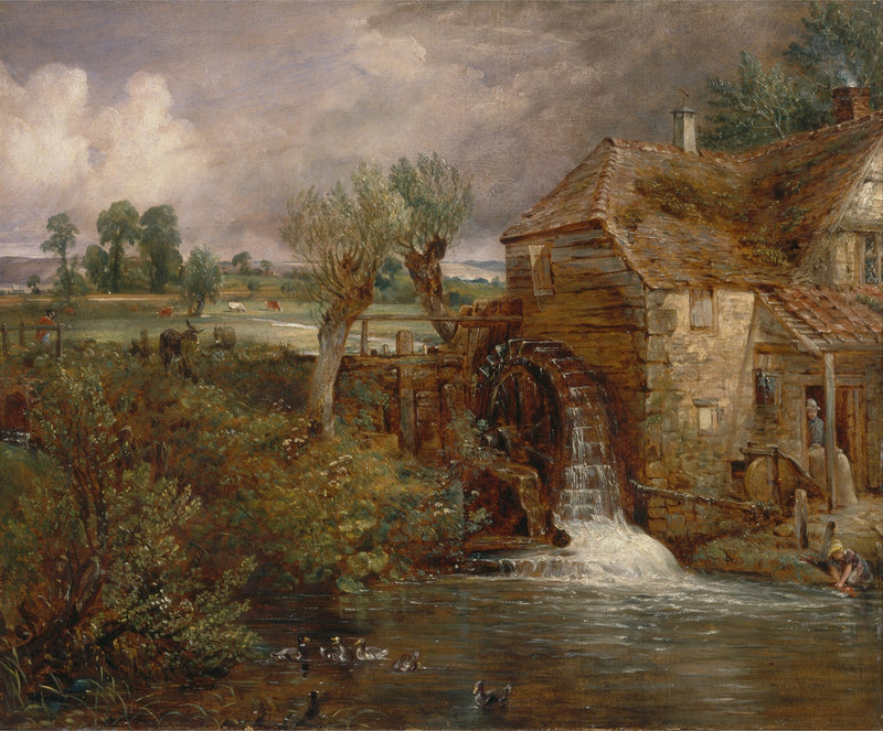 Landscape Oil Painting - Rustic Watermill and Countryside Pond - Oil Painting Haven