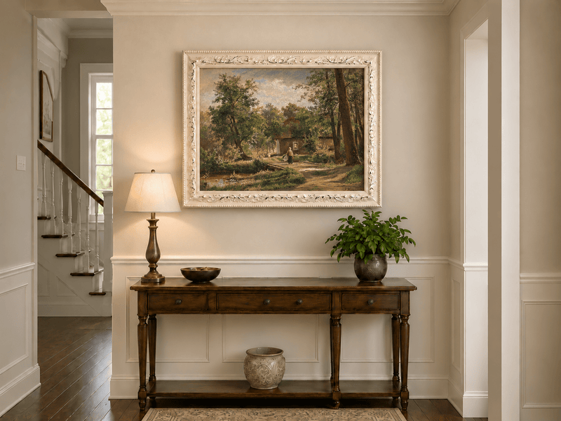 Landscape Oil Painting - Rustic Woodland Cottage Garden Path