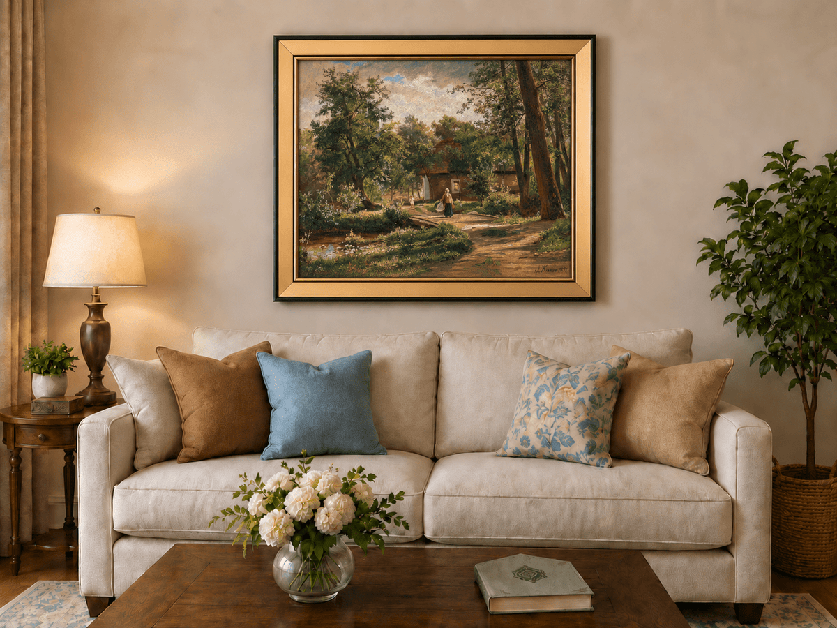 Landscape Oil Painting - Rustic Woodland Cottage Garden Path