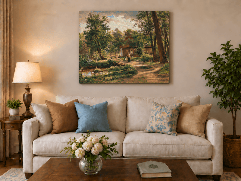Landscape Oil Painting - Rustic Woodland Cottage Garden Path