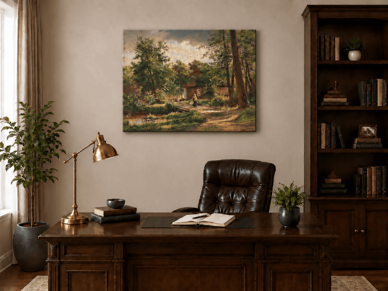 Landscape Oil Painting - Rustic Woodland Cottage Garden Path