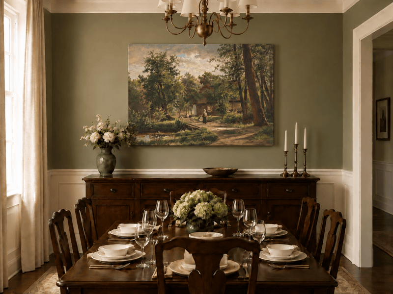 Landscape Oil Painting - Rustic Woodland Cottage Garden Path