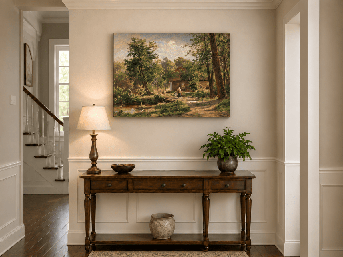 Landscape Oil Painting - Rustic Woodland Cottage Garden Path