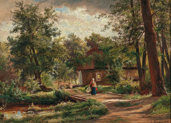 Landscape Oil Painting - Rustic Woodland Cottage Garden Path - Oil Painting Haven
