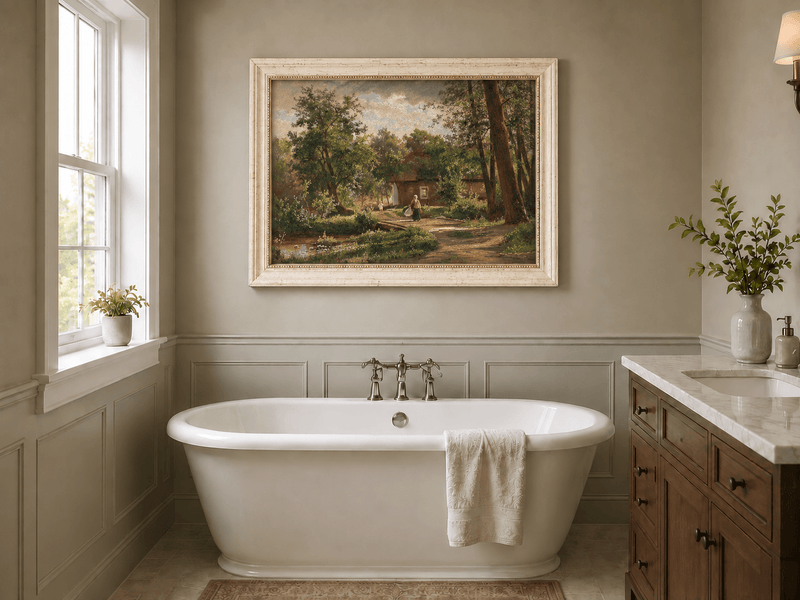 Landscape Oil Painting - Rustic Woodland Cottage Garden Path
