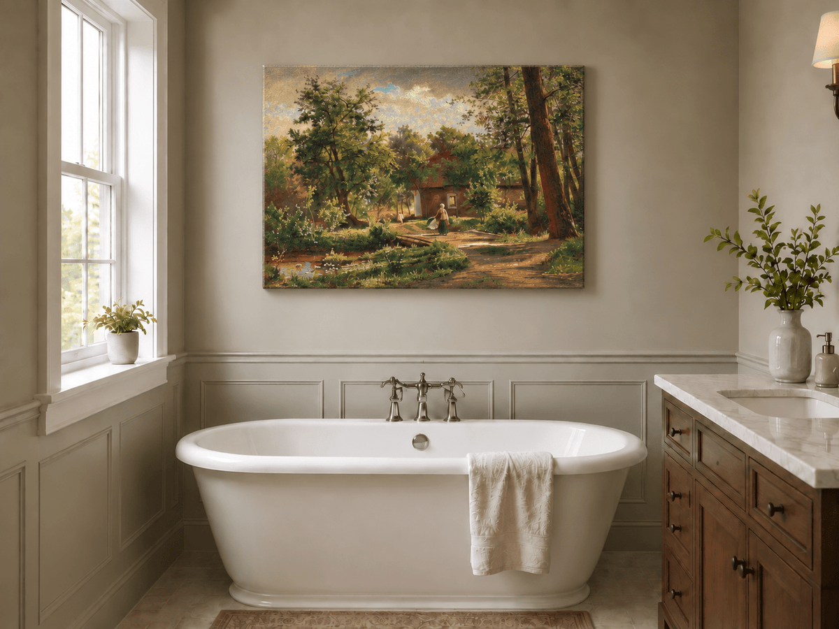 Landscape Oil Painting - Rustic Woodland Cottage Garden Path