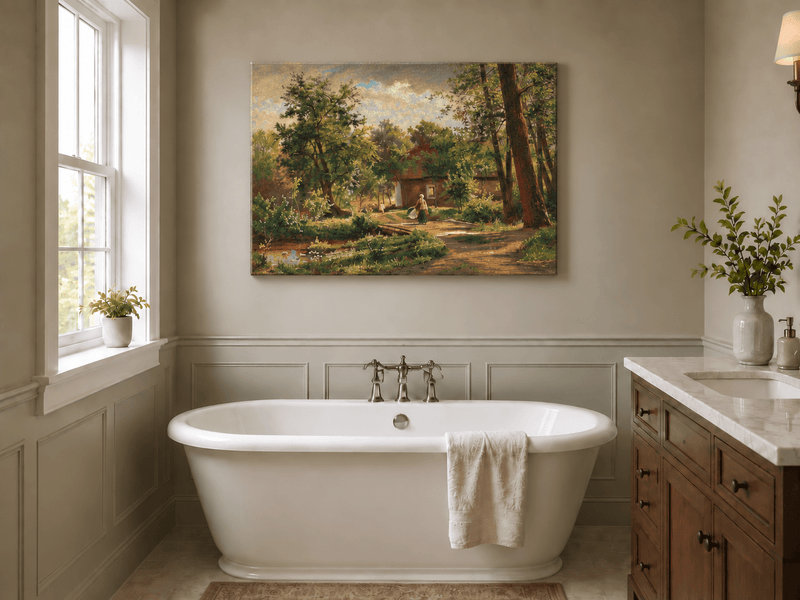 Landscape Oil Painting - Rustic Woodland Cottage Garden Path