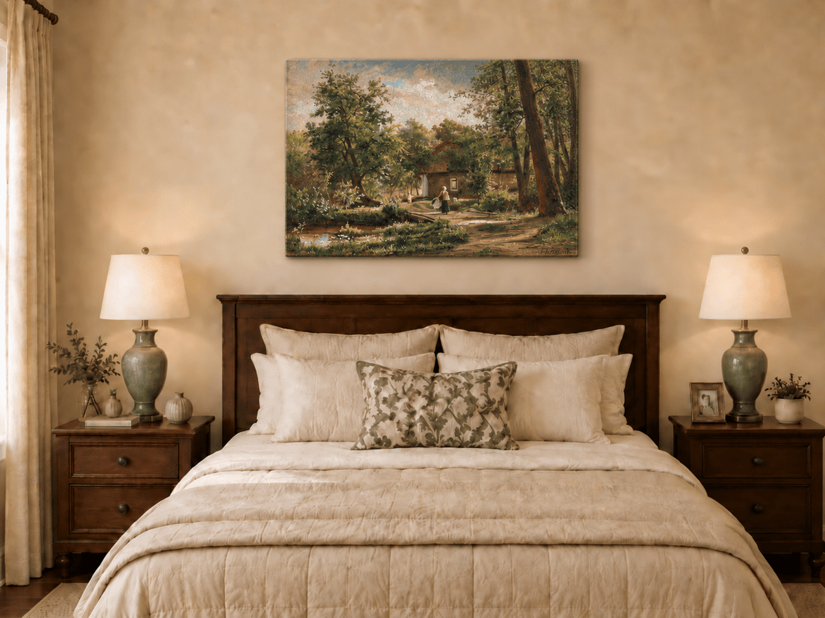 Landscape Oil Painting - Rustic Woodland Cottage Garden Path