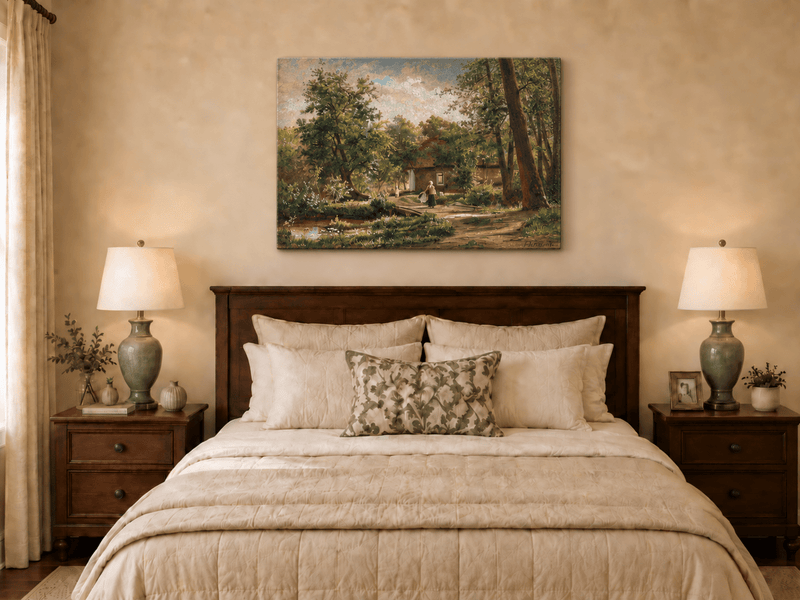 Landscape Oil Painting - Rustic Woodland Cottage Garden Path