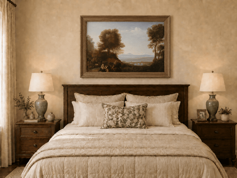 Landscape Oil Painting - Scenic Figures & Bridge