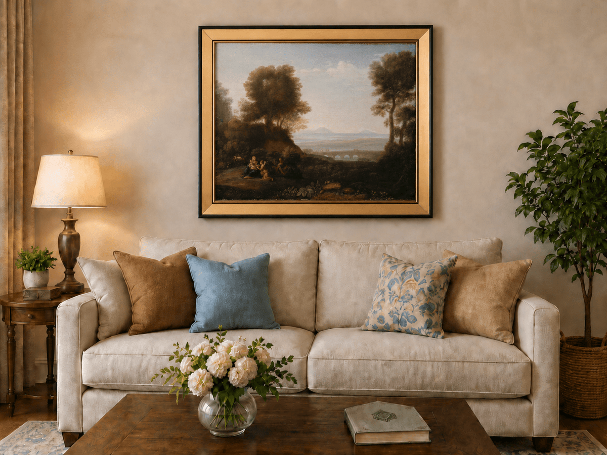 Landscape Oil Painting - Scenic Figures & Bridge