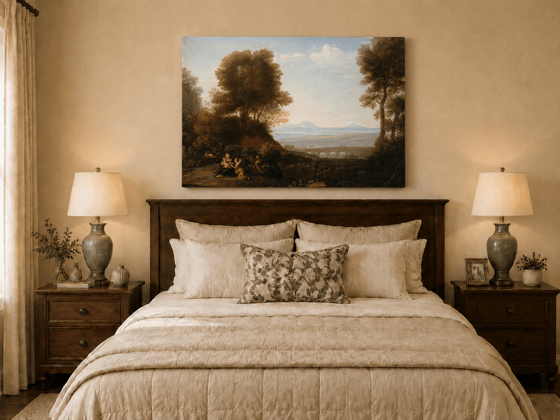 Landscape Oil Painting - Scenic Figures & Bridge