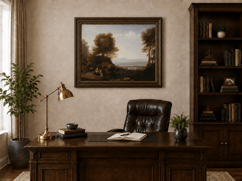Landscape Oil Painting - Scenic Figures & Bridge