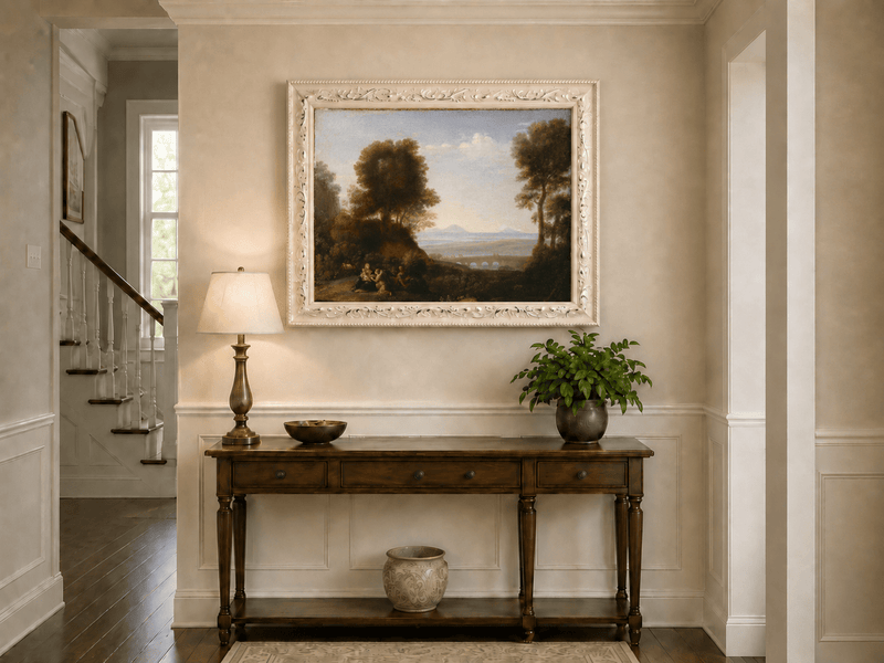 Landscape Oil Painting - Scenic Figures & Bridge