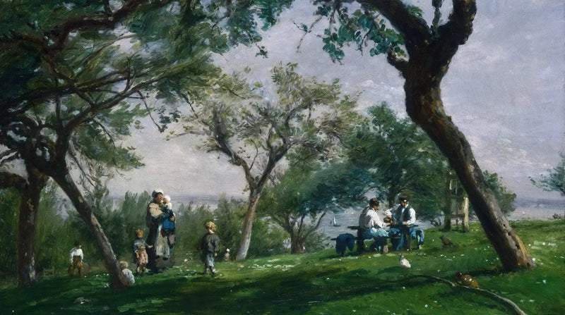 Landscape Oil Painting - Scenic Park with Figures and River View - Oil Painting Haven