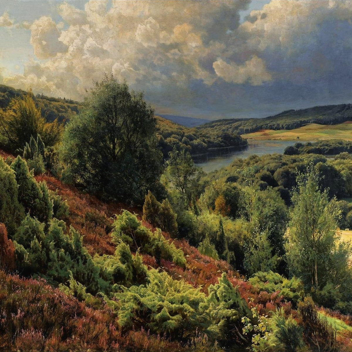 Landscape Oil Painting - Scenic River Valley with Lush Hills - Oil Painting Haven