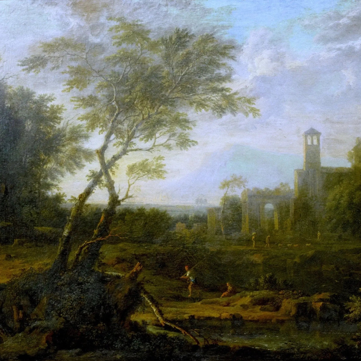 Landscape Oil Painting - Scenic View with Ancient Ruins and Figures - Oil Painting Haven