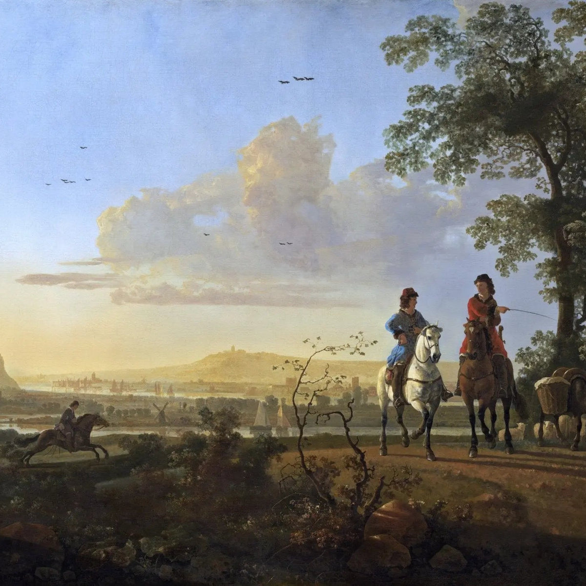 Landscape Oil Painting - Scenic View with Figures on Horseback & Livestock - Oil Painting Haven