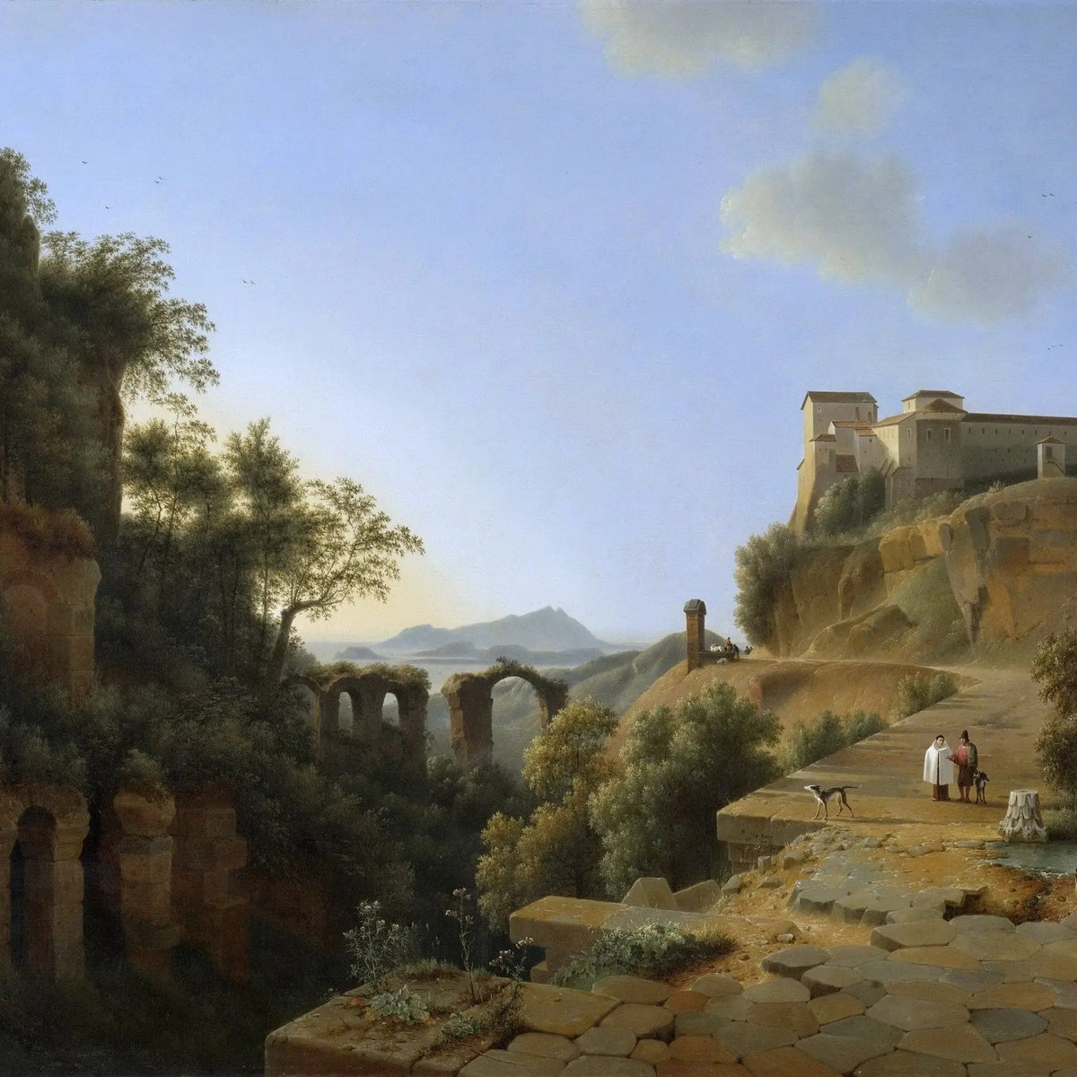 Landscape Oil Painting - Scenic View with Ruins, Figures and Castle - Oil Painting Haven