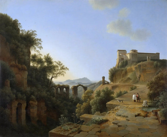 Landscape Oil Painting - Scenic View with Ruins, Figures and Castle - Oil Painting Haven
