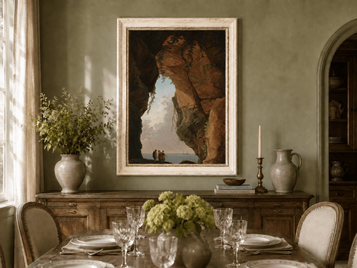 Landscape Oil Painting - Sea Cave Arch with Coastal Figures