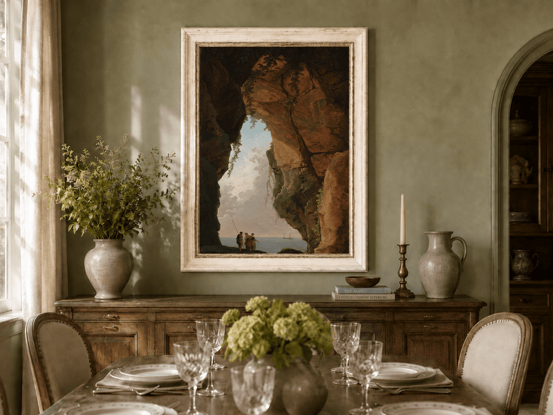 Landscape Oil Painting - Sea Cave Arch with Coastal Figures
