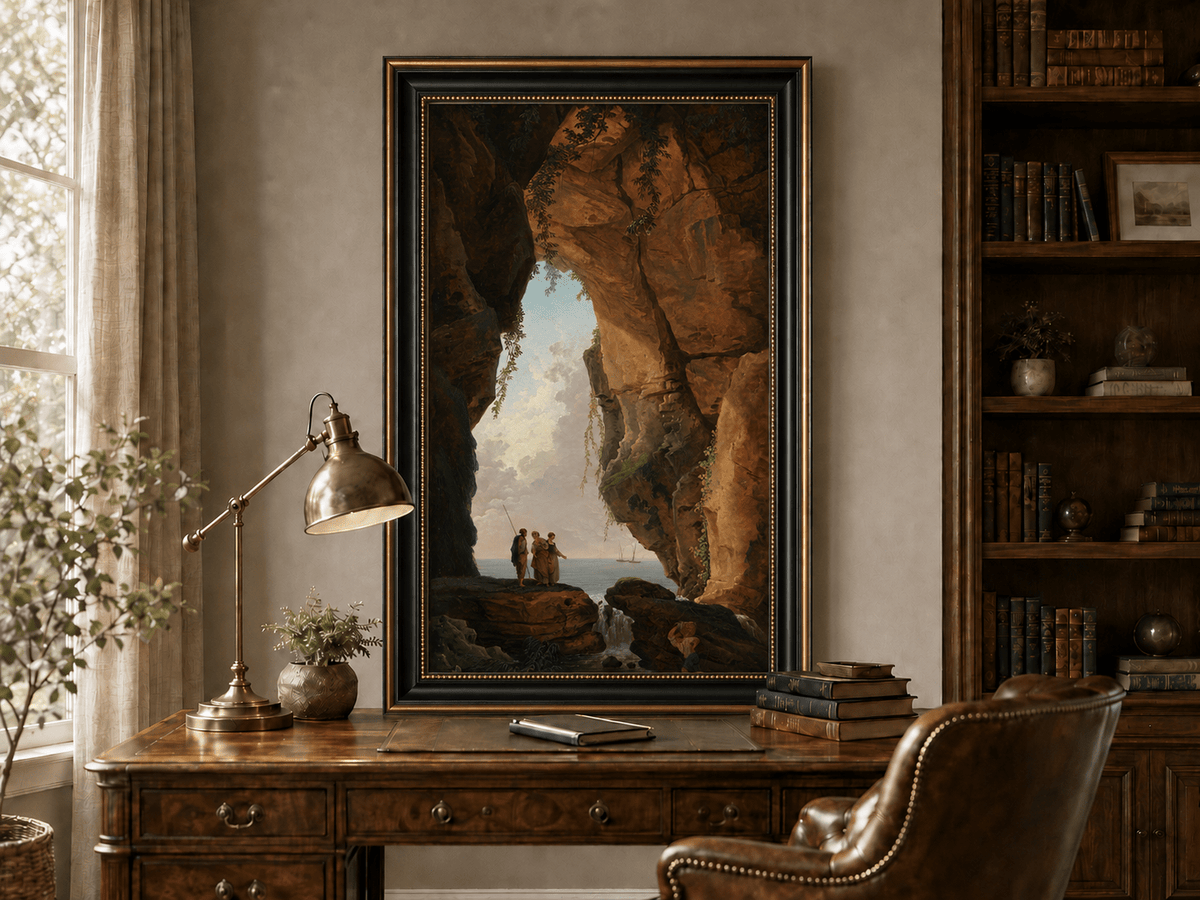 Landscape Oil Painting - Sea Cave Arch with Coastal Figures