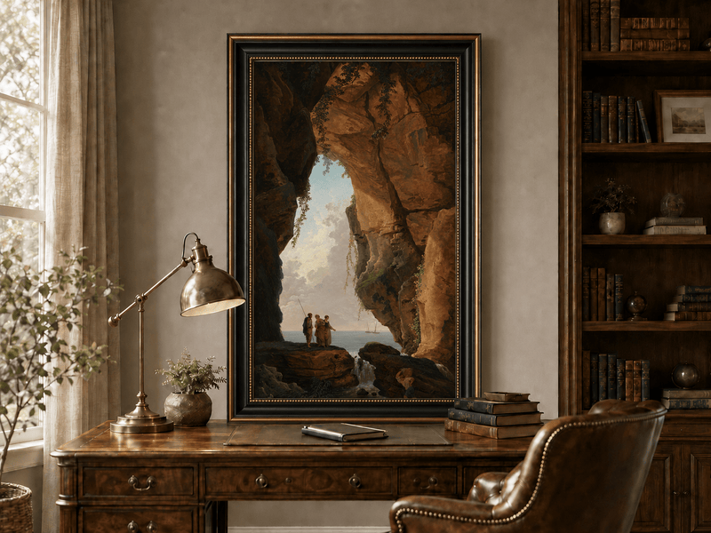 Landscape Oil Painting - Sea Cave Arch with Coastal Figures
