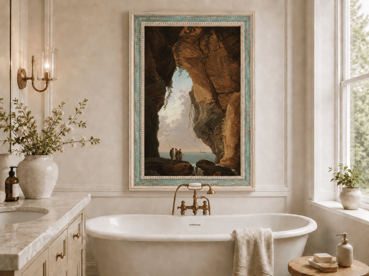 Landscape Oil Painting - Sea Cave Arch with Coastal Figures