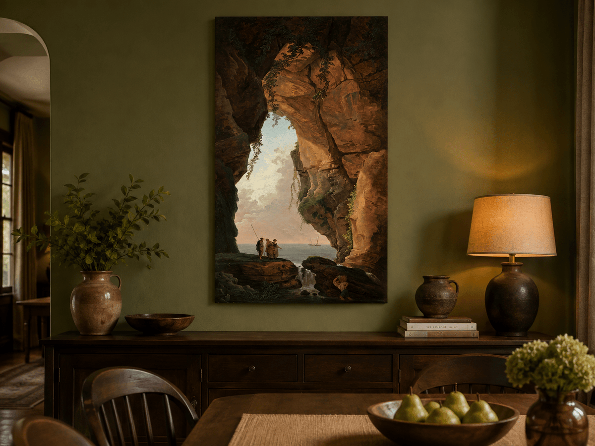 Landscape Oil Painting - Sea Cave Arch with Coastal Figures