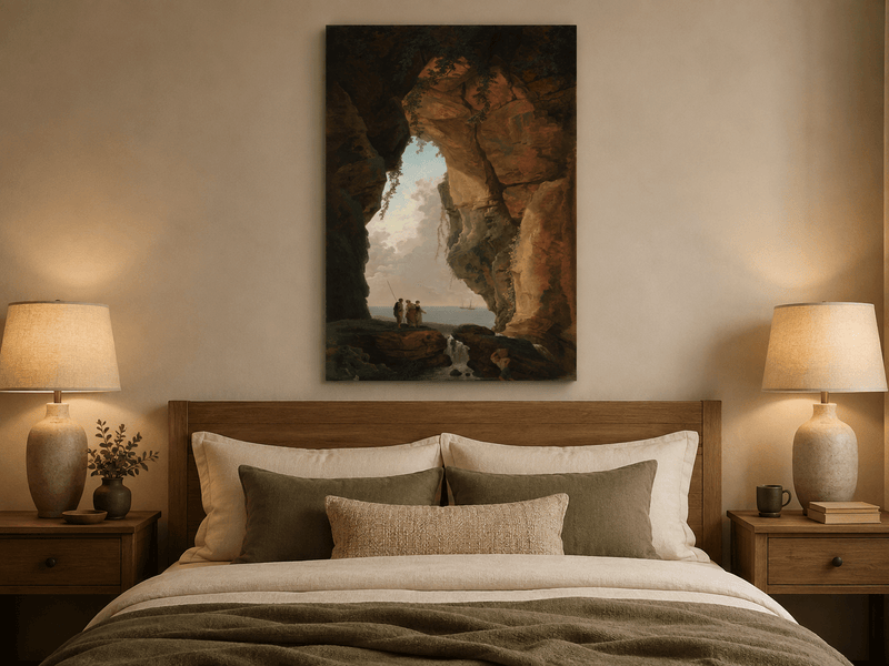 Landscape Oil Painting - Sea Cave Arch with Coastal Figures