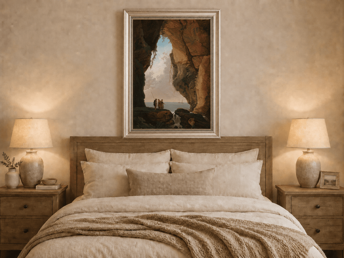 Landscape Oil Painting - Sea Cave Arch with Coastal Figures