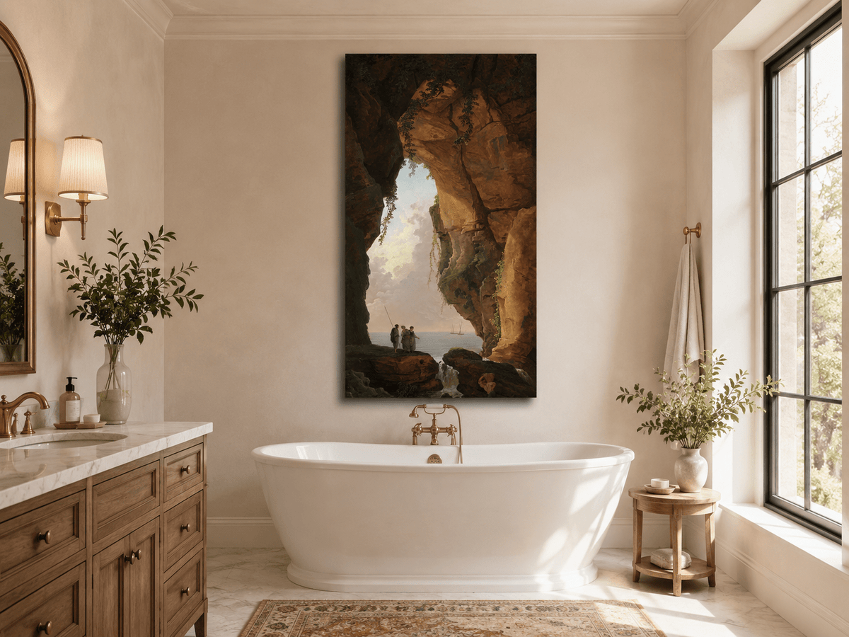 Landscape Oil Painting - Sea Cave Arch with Coastal Figures