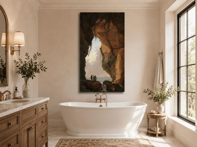 Landscape Oil Painting - Sea Cave Arch with Coastal Figures