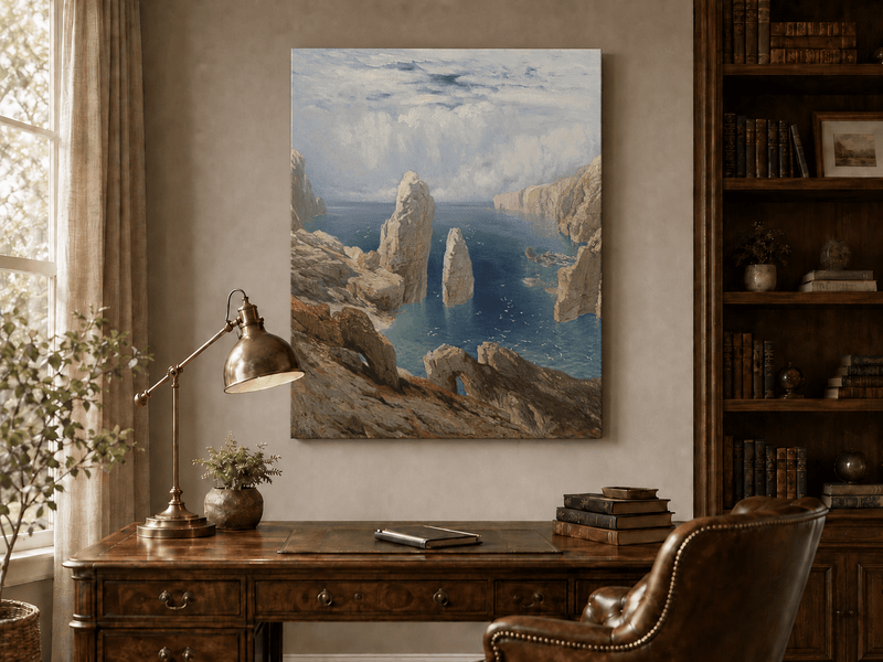 Landscape Oil Painting - Sea Cliff Pinnacles Turquoise Waters