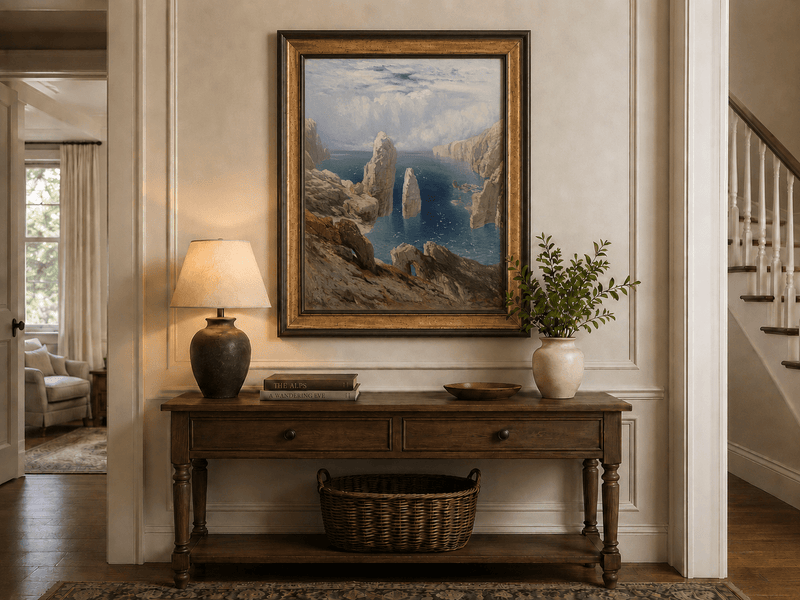 Landscape Oil Painting - Sea Cliff Pinnacles Turquoise Waters